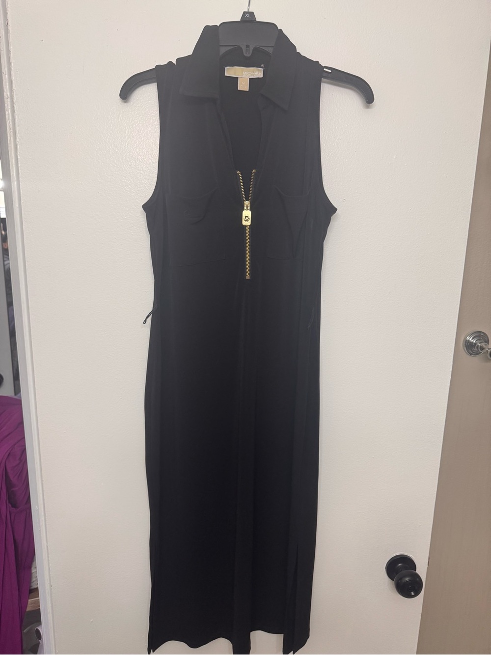 <Michael Kors> Black Dress with Gold Zip Detail